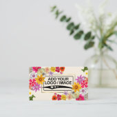 Carte De Visite Élégant Fleur sauvage ivoire pâle avec logo et pho (Debout devant)