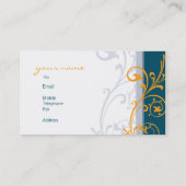 CARTE DE VISITE élégant fleuri bleu foncé orange (Dos)