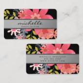 Carte De Visite Elégant Fleurs Bande d'Argent (Devant / Derrière)