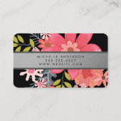 Carte De Visite Elégant Fleurs Bande d'Argent (Dos)