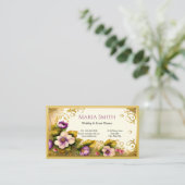 Carte De Visite Élégant Fleurs Roses Gold Filigree (Debout devant)