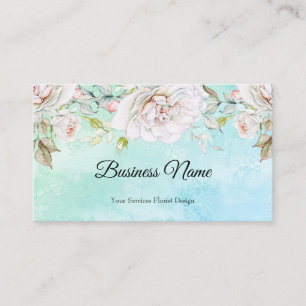 Carte De Visite Élégant floral aquarelle bleu sarcelle rose blanc