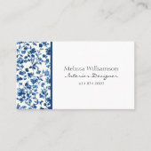 Carte De Visite Élégant floral bleu avec code QR (Devant)