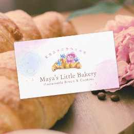 Carte De Visite Elegant Floral Croissant Watercolor Bakery