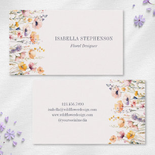 Carte De Visite Élégant floral de fleurs sauvages aquarelle