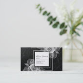 Carte De Visite Elégant floral et marbre noir (Debout devant)