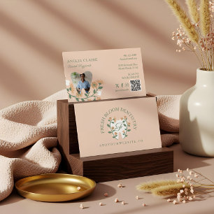 Carte De Visite Élégant floral florant Dental Tooth Logo Monogramm