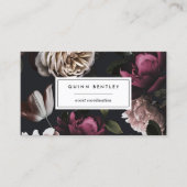 Carte De Visite Élégant floral foncé sur noir | Code QR (Devant)