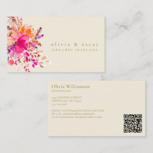 Carte De Visite Élégant floral moderne aquarelle rose Beauté QR