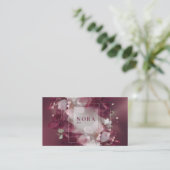 Carte De Visite Elégant Floral Moderne Bourgogne & Blanc (Debout devant)