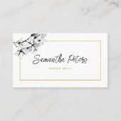 Carte De Visite Élégant floral noir noir Magnolia Or (Devant)