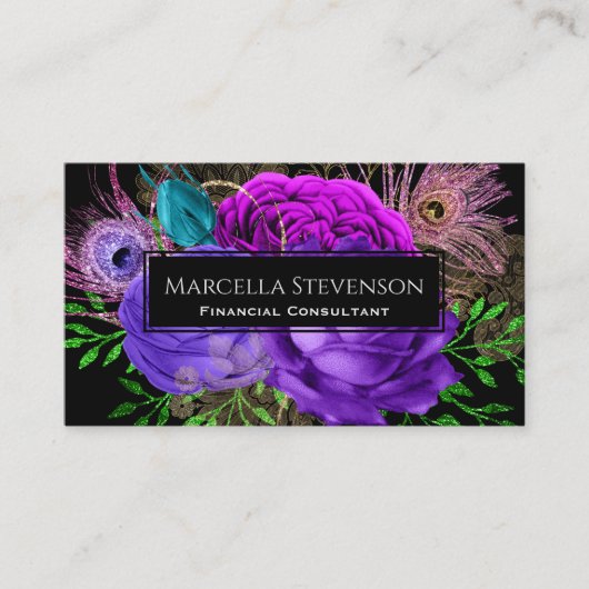 Carte De Visite Élégant Floral Purple Fuchsia Rose (Devant)