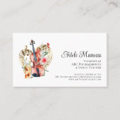 Carte De Visite Élégant Floral QR Code Violon enseignant violonist (Devant)