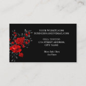 Carte De Visite Élégant Floral Rose Rouge Feuille noir (Dos)