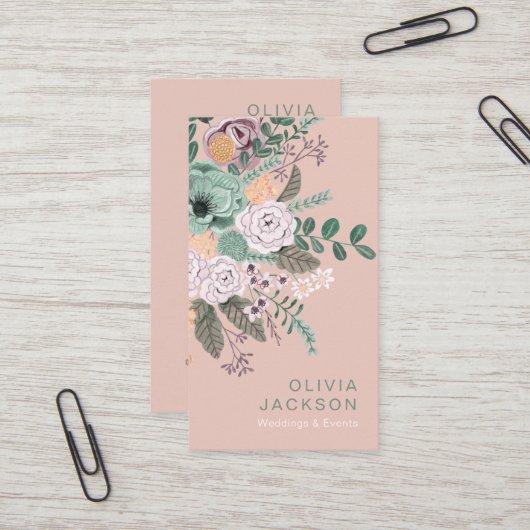 Carte De Visite Élégant floral rustique (Devant/Arrière en situation)