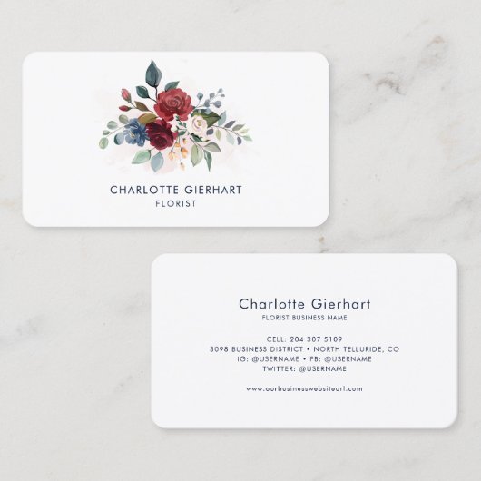 Carte De Visite Élégant floral simple (Devant / Derrière)