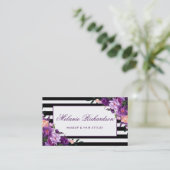 Carte De Visite Élégant Floral Violet Ultra Violet rayé (Debout devant)