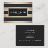 Carte De Visite Élégant Foil Noir rayé et FAUX Or (Devant / Derrière)