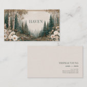 Carte De Visite Elegant Forest Gold Frame Pine Birch Floral (Devant / Derrière)