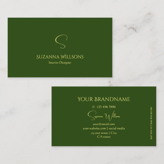 Carte De Visite Élégant Forêt Plaine Vert avec Monogramme élégant (Devant / Derrière)