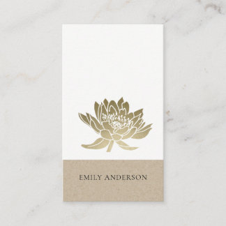 CARTE DE VISITE ÉLÉGANT FORMAT KRAFT GLAM FAUX OR LOTUS FLORAL