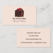 Carte De Visite Elégant gâteau chocolat aquarelle dessert (Devant / Derrière)