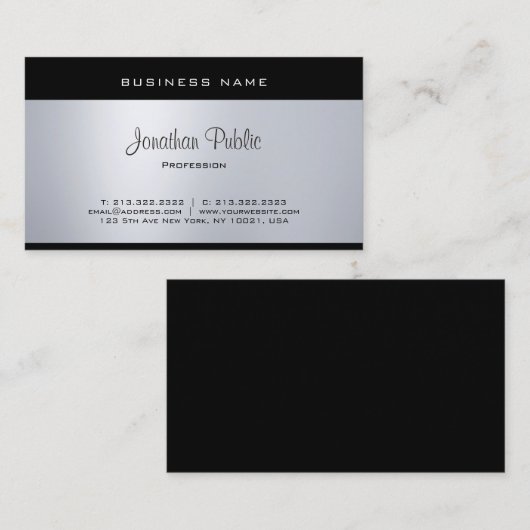 Carte De Visite Elégant Glamor Silver Moderne Scripts à Main Polic (Devant / Derrière)