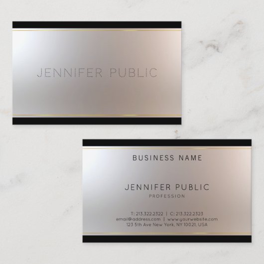 Carte De Visite Élégant Glamor Unique Or Silver Plain Moderne (Devant / Derrière)