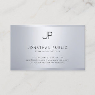 Carte De Visite Élégant Glamour Argent Look Moderne Monogramme Top