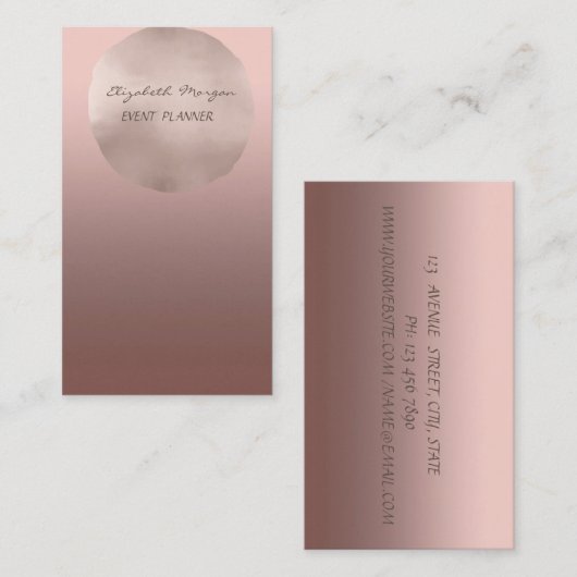 Carte De Visite Élégant Glamour Moderne Chic, Cercle Or Rose (Devant / Derrière)