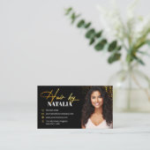 Carte De Visite Elegant Gold Black Sparkle Photo Coiffeur (Debout devant)