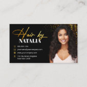 Carte De Visite Elegant Gold Black Sparkle Photo Coiffeur (Devant)
