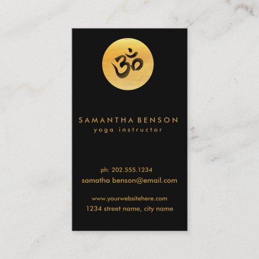 Carte De Visite Élégant Gold Circle OM Logo Black Yoga (Devant)