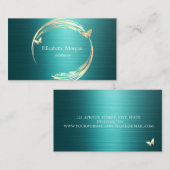 Carte De Visite Elegant Gold Circles Butterflies Green Metallic (Devant / Derrière)