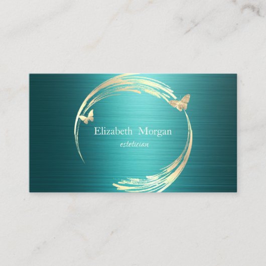 Carte De Visite Elegant Gold Circles Butterflies Green Metallic (Devant)