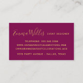 Carte De Visite Elégant Gold Confetti & Fuchsia Professionnel (Dos)