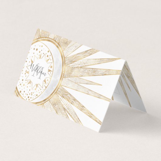 Carte De Visite Elegant Gold Doodles Sun Moon Mandala Design (Devant)