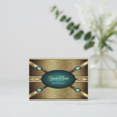 Carte De Visite Elégant Gold Effects Turquoise avec Faux Rhineston (Debout devant)