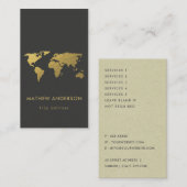 CARTE DE VISITE ELEGANT GOLD FAUX BLACK WORLD MAP PERSONALIZED (Devant / Derrière)