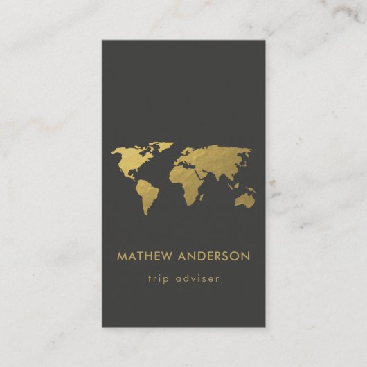 CARTE DE VISITE ELEGANT GOLD FAUX BLACK WORLD MAP PERSONALIZED (Devant)
