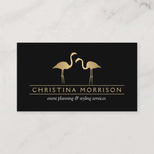 Carte de visite Elegant Gold Flamants roses Event (Devant)