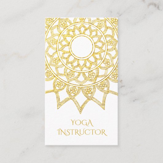 Carte De Visite Élégant Gold Floral Mandala Yoga Instructeur (Devant)