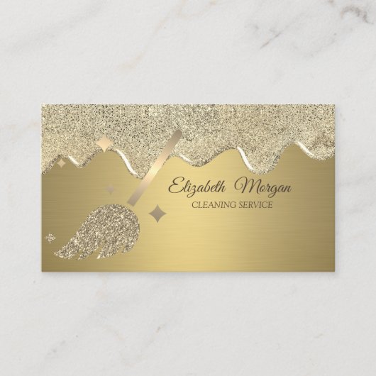 Carte De Visite Elegant Gold Glitter Broom Drips (Devant)