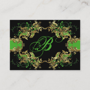 Carte De Visite Elégant Gold Green & Black Vintage Frame-Monogramm