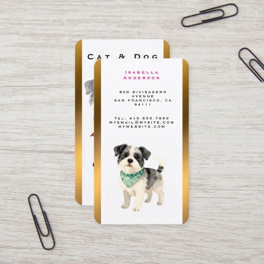 Carte De Visite Elegant Gold Grooming Dog Personalized Collection (Devant/Arrière en situation)
