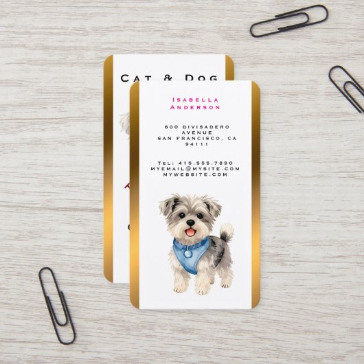Carte De Visite Elegant Gold Grooming Pet Personalized Collection (Devant/Arrière en situation)