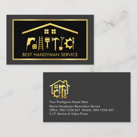 Carte De Visite Elegant Gold Handyman Tools Frame (Devant / Derrière)