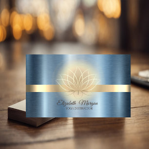 Carte De Visite Élégant Gold, Lotus Blue Metallic Yoga Instructeur