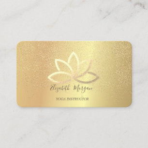 Carte De Visite Élégant Gold Lotus Gold Confetti Yoga Instructeur