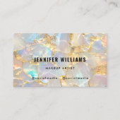 Carte De Visite Elegant Gold Opal Stone QR Code Beauty Salon (Devant)